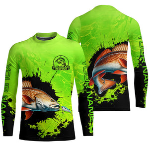 Personalized Redfish fishing Performance long sleeve Fishing Shirts, Red drum fishing jerseys | Green NQS6940