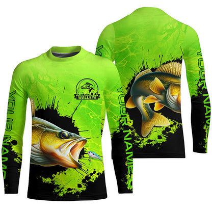 Personalized Walleye fishing Performance long sleeve Fishing Shirts, Walleye fishing jerseys | Green NQS6941