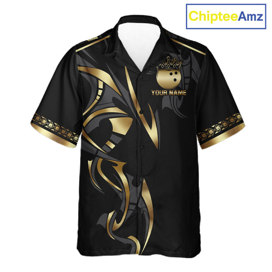 Black and Gold Dragon Bowling ball Button up Shirts Custom Bowling Team Hawaiian jerseys NQS11579