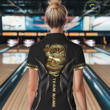 Load image into Gallery viewer, Black and Gold Dragon Bowling ball Polo, Quarter Zip Shirts for Women Custom Bowling Team jerseys NQS11579