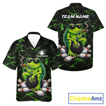Load image into Gallery viewer, Black &amp; Green Funny Frog Bowling Hawaiian Shirt Custom Team Frog Bowling League Jersey NQS11583