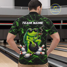 Load image into Gallery viewer, Black &amp; Green Funny Frog Bowling Polo, 1/4 zip Shirts for Men Custom Team Frog Bowling League Jersey NQS11583