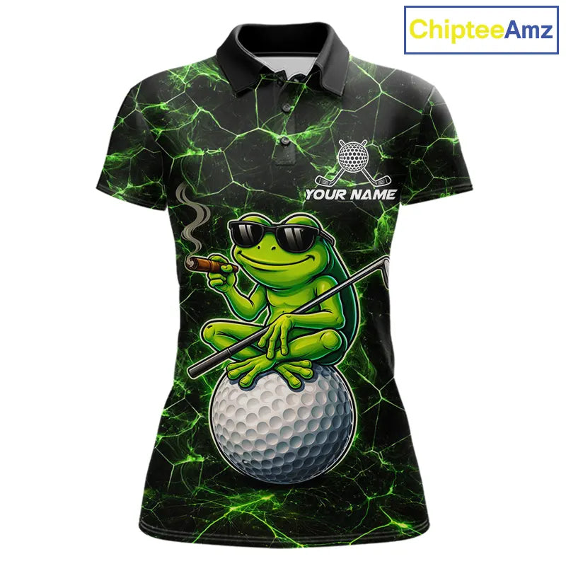 Black & Green Funny Frog Golf Polo shirts for Women Custom team golf shirts, ladies golf clothes NQS11584