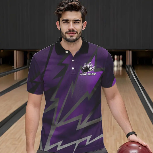 Purple Lightning Thunder Storm Team bowling shirts for Men custom bowling Polo, Quarter zip jerseys NQS9625