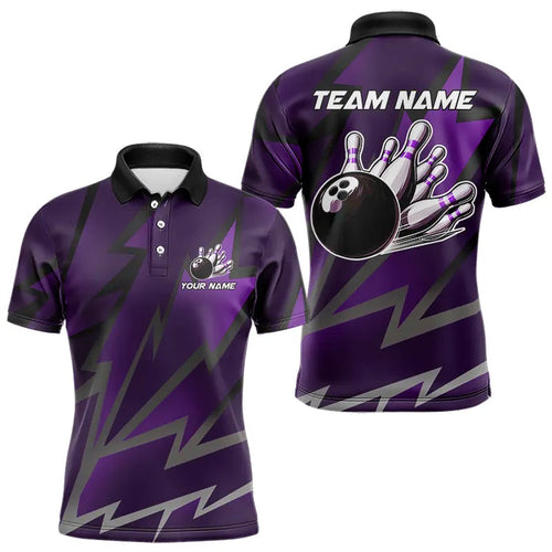 Purple Lightning Thunder Storm Team bowling shirts for Men custom bowling Polo, Quarter zip jerseys NQS9625