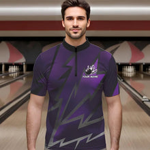 Load image into Gallery viewer, Purple Lightning Thunder Storm Team bowling shirts for Men custom bowling Polo, Quarter zip jerseys NQS9625