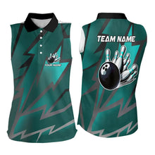 Load image into Gallery viewer, Cyan Blue Lightning Thunder Storm Team bowling shirts for Women custom bowling Sleeveless Polo jerseys NQS9626