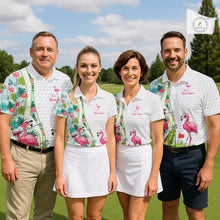 Load image into Gallery viewer, Funny Pink Flamingo Golf polo shirt for Women custom tropical monstera leaf pattern golf shirts NQS11713