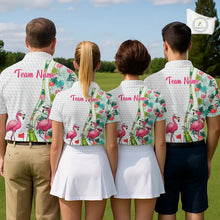 Load image into Gallery viewer, Funny Pink Flamingo Golf polo shirt for Women custom tropical monstera leaf pattern golf shirts NQS11713