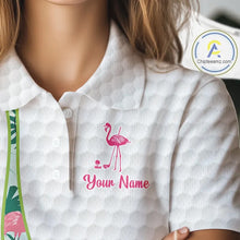 Load image into Gallery viewer, Funny Pink Flamingo Golf polo shirt for Women custom tropical monstera leaf pattern golf shirts NQS11713
