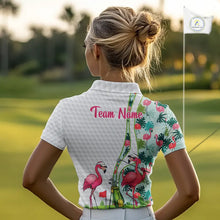 Load image into Gallery viewer, Funny Pink Flamingo Golf polo shirt for Women custom tropical monstera leaf pattern golf shirts NQS11713