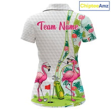 Load image into Gallery viewer, Funny Pink Flamingo Golf polo shirt for Women custom tropical monstera leaf pattern golf shirts NQS11713