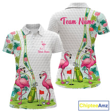 Load image into Gallery viewer, Funny Pink Flamingo Golf polo shirt for Women custom tropical monstera leaf pattern golf shirts NQS11713