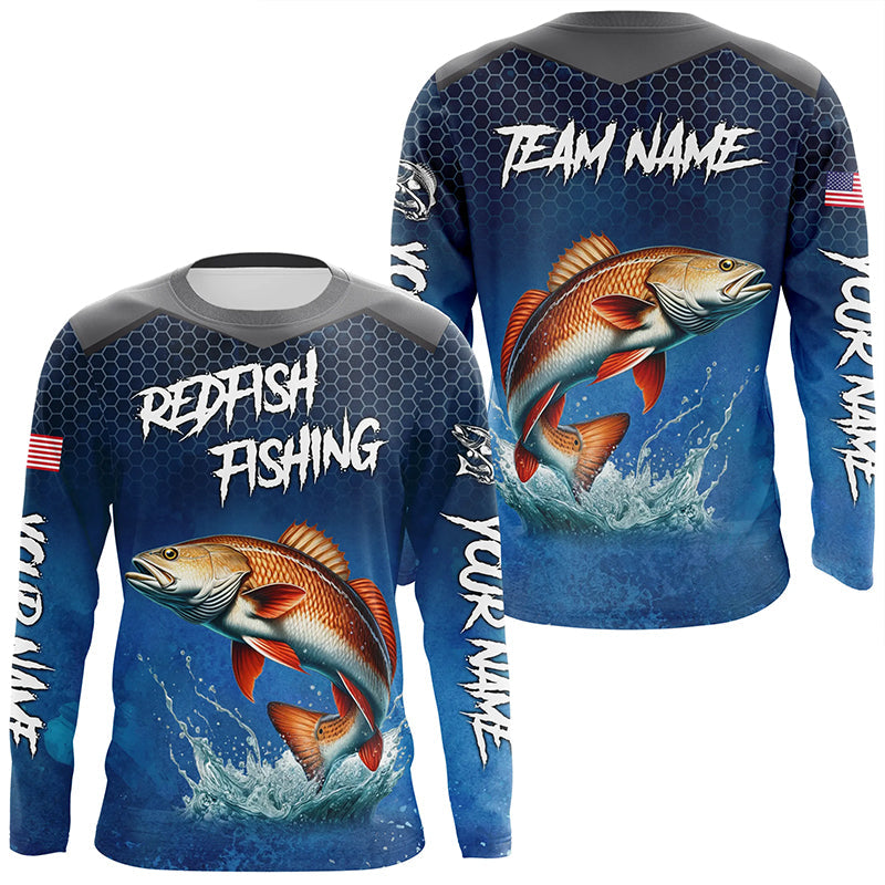 Blue camo Redfish fishing Custom performance long sleeve team Red Drum fishing tournament shirts NQS7728