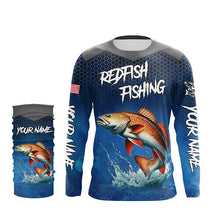 Load image into Gallery viewer, Blue camo Redfish fishing Custom performance long sleeve team Red Drum fishing tournament shirts NQS7728