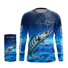 Load image into Gallery viewer, Personalized Wahoo Blue Long Sleeve Performance Fishing Shirts, compass tournament UV protection Shirt NQS5850