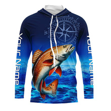 Load image into Gallery viewer, Personalized Redfish red drum Blue Long Sleeve Performance Fishing Shirts, compass tournament Shirt NQS5851