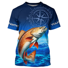 Load image into Gallery viewer, Personalized Redfish red drum Blue Long Sleeve Performance Fishing Shirts, compass tournament Shirt NQS5851