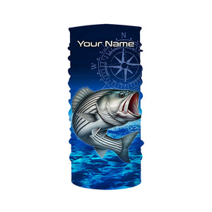 Personalized Striped bass Blue Long Sleeve Performance Fishing Shirt, compass striper tournament Shirt NQS5852