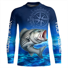 Load image into Gallery viewer, Personalized Striped bass Blue Long Sleeve Performance Fishing Shirt, compass striper tournament Shirt NQS5852