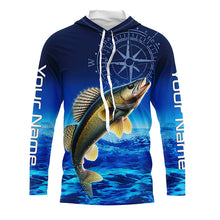Load image into Gallery viewer, Personalized Walleye Blue Long Sleeve Performance Fishing Shirt, compass Walleye tournament Shirt NQS5853