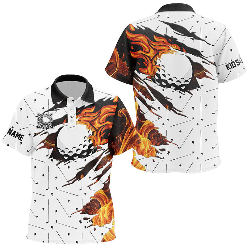 White Golf Camo Kid golf polo shirt custom flame golf ball fire golf outfit for kid, golfer gifts NQS8404