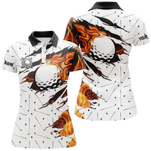 Load image into Gallery viewer, White Golf Camo Women golf polo shirts custom flame golf ball fire golf outfit for ladies, golfer gift NQS8404