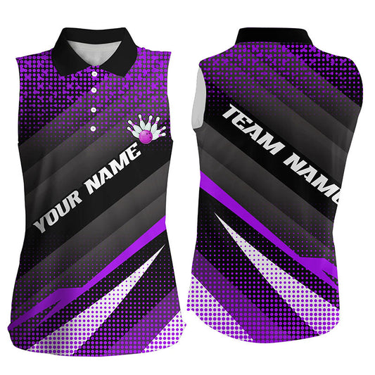 Purple Bowling Custom Women Bowling Sleeveless Polo Shirt Bowling Team Jerseys Bowling Tournament NQS8409