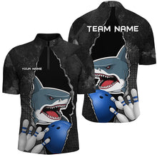 Load image into Gallery viewer, Shark grunge pattern Custom Men Bowling Polo, Quarter Zip Shirts Shark Bowling Team Jerseys Outfits NQS8841