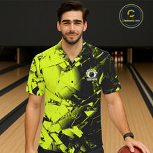 Load image into Gallery viewer, Custom Broken Glass Black and Green Neon Bowling Hawaiian Shirt, Bowling Team League Jerseys NQS11174