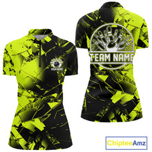 Load image into Gallery viewer, Custom Broken Glass Black and Green Neon Bowling Shirts For Women, Bowling Team League Jerseys NQS11174