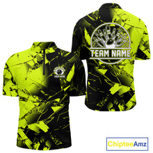 Load image into Gallery viewer, Custom Broken Glass Black and Green Neon Bowling Shirts For Men, Bowling Team League Jerseys NQS11174
