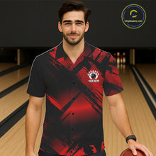 Load image into Gallery viewer, Black and Red Camo Bowling Hawaiian Shirt Custom Bowling Team League Button up shirt NQS11175