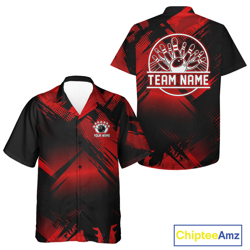 Black and Red Camo Bowling Hawaiian Shirt Custom Bowling Team League Button up shirt NQS11175