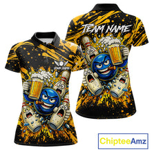 Load image into Gallery viewer, Black and Yellow Funny Bowling and Beer Custom Bowling Shirts For Women, Bowling Team League jerseys NQS11587