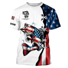 Load image into Gallery viewer, Largemouth bass fishing American flag UV protection Customize long sleeves fishing shirts NQS1561