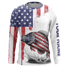 Load image into Gallery viewer, American flag Crappie patriotic fishing Custom name Crappie tournament long sleeves fishing shirts NQS5865