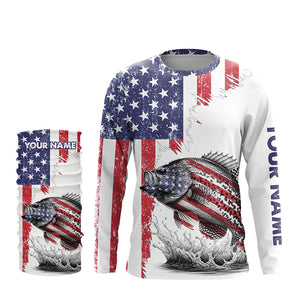 American flag Crappie patriotic fishing Custom name Crappie tournament long sleeves fishing shirts NQS5865