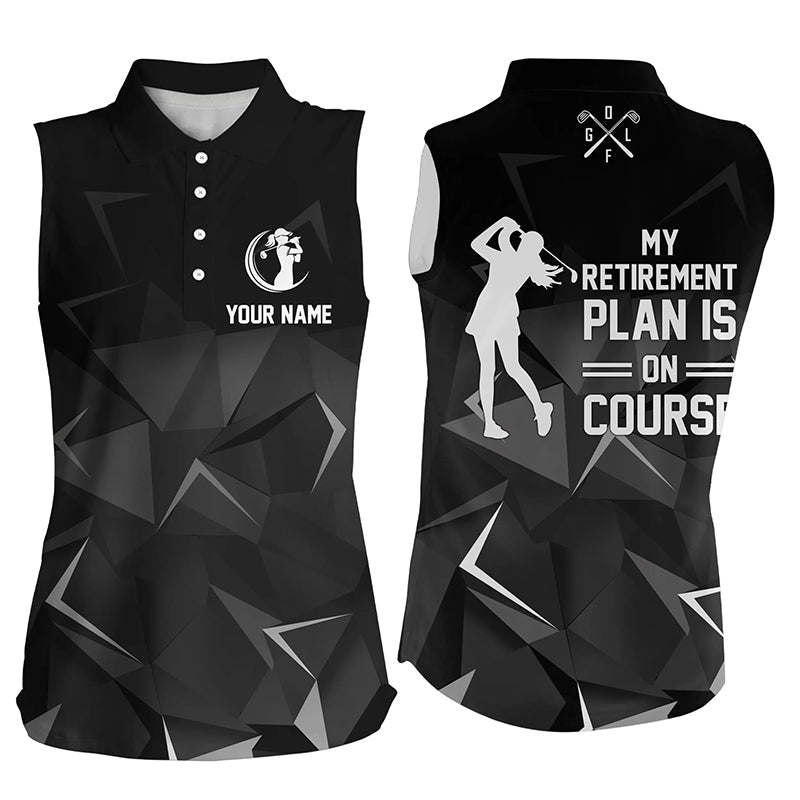 Black Camo Women Sleeveless polo shirt custom golf outfit for ladies My retirement plan is on course NQS8413