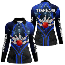Load image into Gallery viewer, Blue Lightning Thunder Custom Bowling Team Shirts Women Bowling League Jerseys Bowler Outfit NQS8416