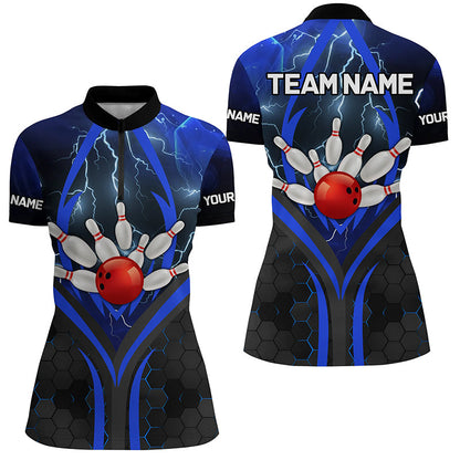 Blue Lightning Thunder Custom Bowling Team Shirts Women Bowling League Jerseys Bowler Outfit NQS8416
