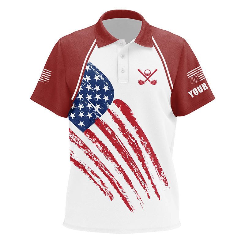 Red, White and Blue American Flag  Kid golf polo shirt custom patriotic golf outfits for kid NQS8420