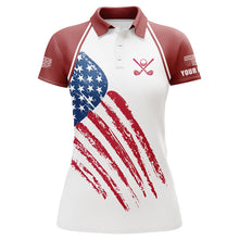 Load image into Gallery viewer, Red, White and Blue American Flag Women golf polo shirts custom patriotic golf outfits for ladies NQS8420