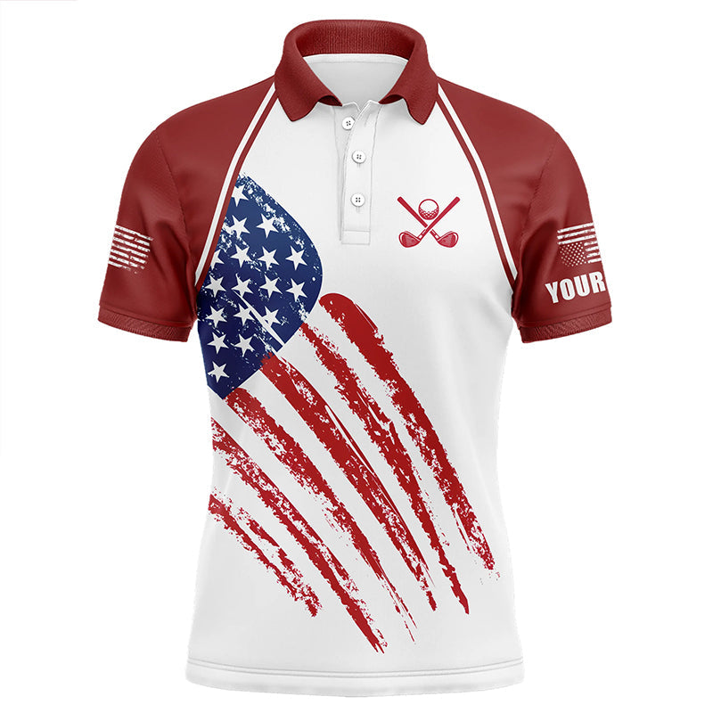 Red, White and Blue American Flag Men golf polo shirts custom patriotic golf outfits men, golfer gifts NQS8420