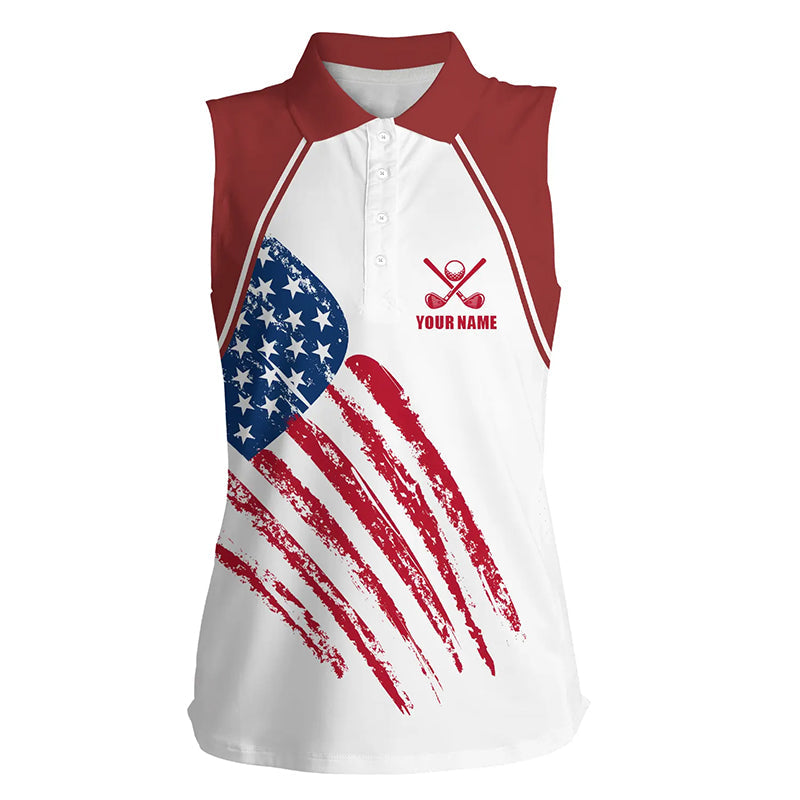 Red, White and Blue American Flag Women Sleeveless polo shirt custom patriotic golf outfits for ladies NQS8420