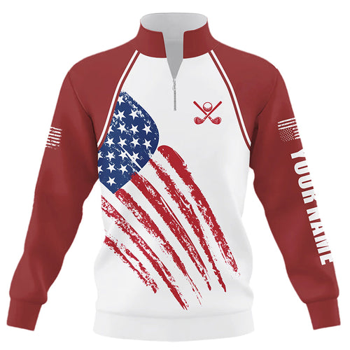 Red, White and Blue American Flag Quarter zip golf sweatshirt custom patriotic golf sweater NQS8420