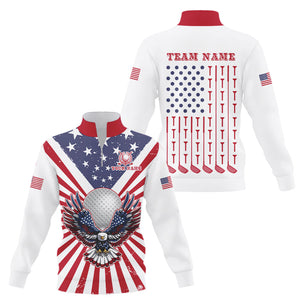 Red, White and Blue American Flag Eagle Quarter zip golf sweatshirt Custom Patriotic Golf Sweater Top NQS9118