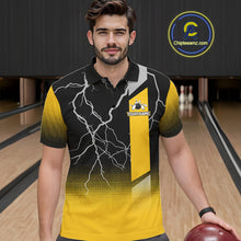 Load image into Gallery viewer, Personalized black and yellow bowling shirt for men lightning thunder custom bowling gifts for men NQS11377