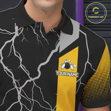 Load image into Gallery viewer, Personalized black and yellow bowling shirt for men lightning thunder custom bowling gifts for men NQS11377