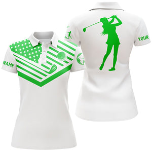 Womens golf polo shirt green American flag custom name white golf shirt NQS3548